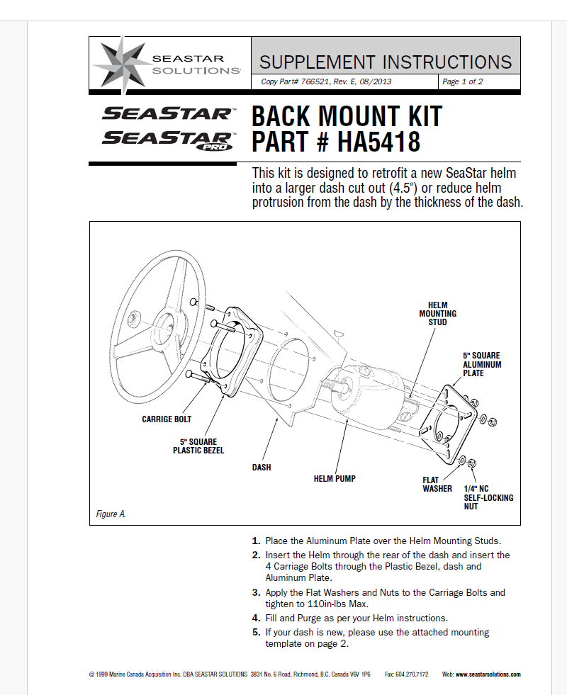HA5418 SeaStar Back Mount Retrofit Bezel Kit | Boat Steering